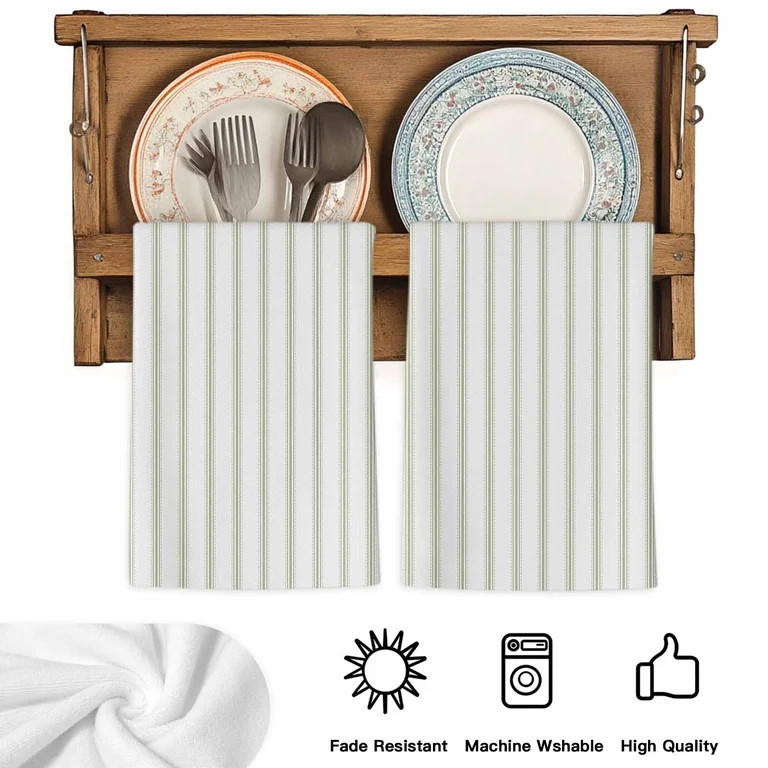 Sage Green Striped Microfiber Kitchen Towel, Sage Green White Stripes Farmhouse Soft Absorbent Di... | Walmart (US)