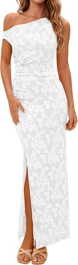 PRETTYGARDEN Womens Floral One Shoulder Maxi Dress 2026 Summer Spring Bodycon Ruched Side Slit El... | Amazon (US)