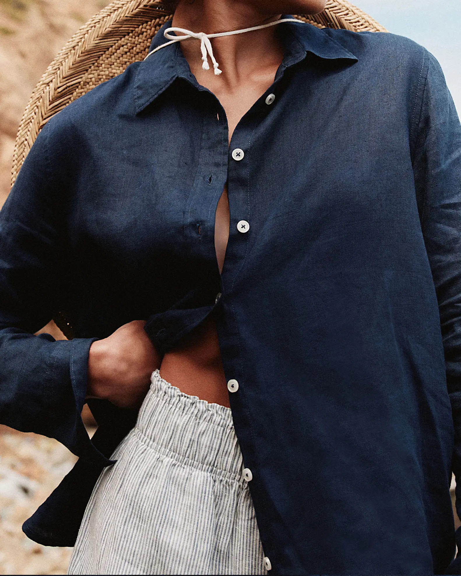 100% European Linen High Waisted Short  in Deep Navy | Quince
