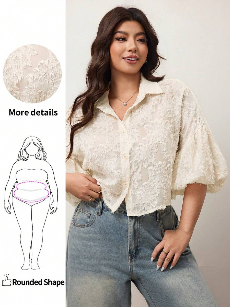 Enliva Plus Size Women's Cut-Out Pattern Blouse, New Fall Back To School Collection, For Apple Ro... | SHEIN