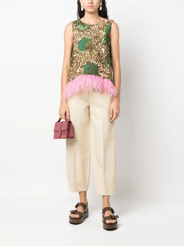 painterly-print feather-detail top | Farfetch Global