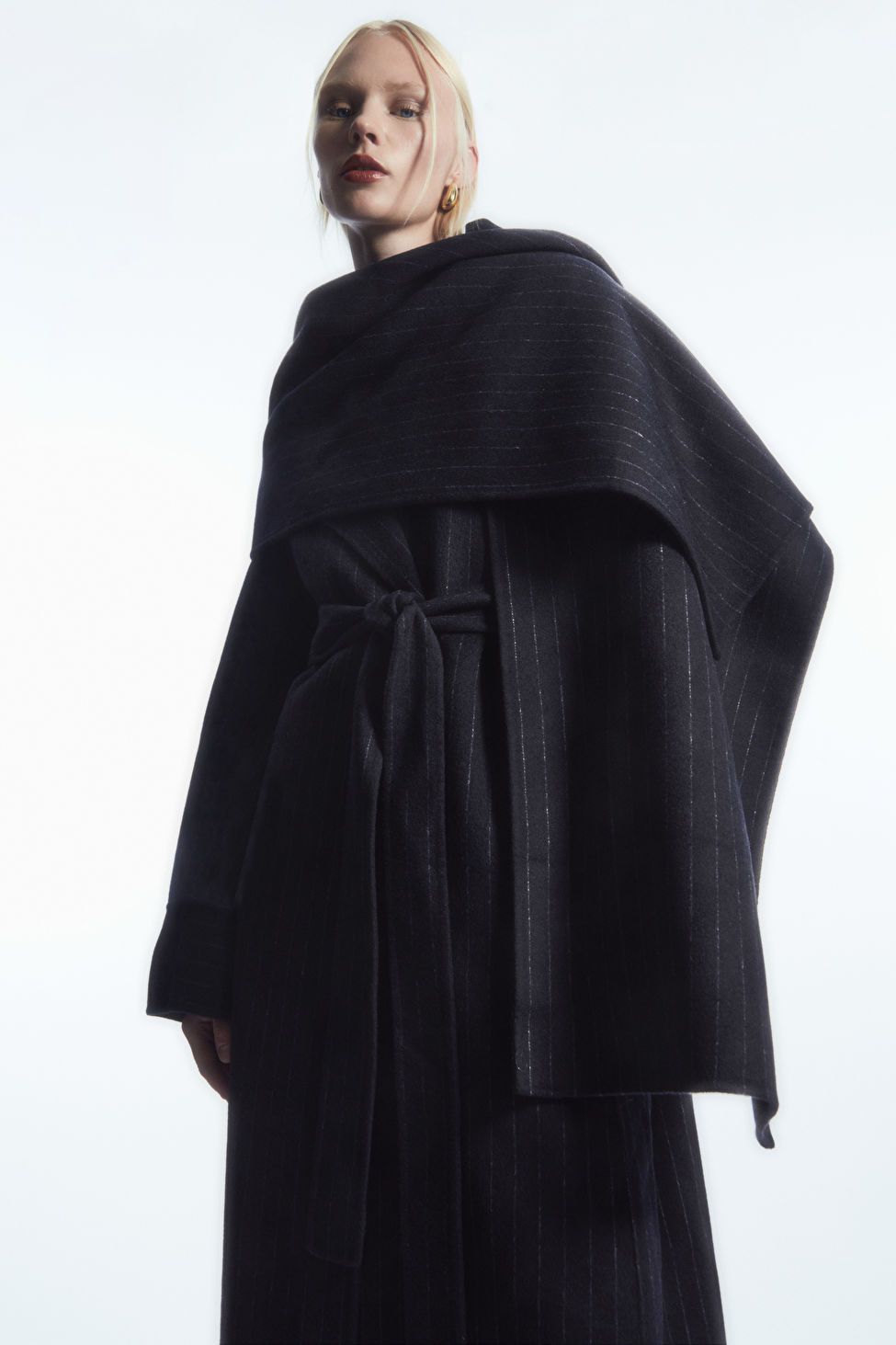 OVERSIZED PINSTRIPED WOOL SCARF COAT - NAVY / PINSTRIPED - COS | COS UK
