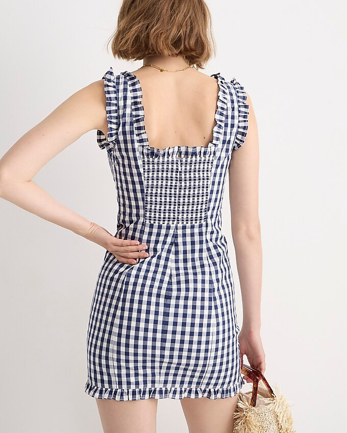 Ruffle-trim stretch cotton poplin mini dress in gingham | J. Crew US