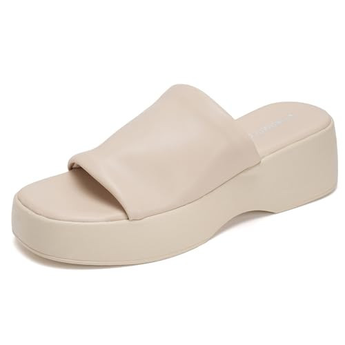 Charmivy Womens Platform Slide Sandals 2.3 Inch Chunky Slip On Sandals Open Toe Summer Shoes(Apricot,40) | Amazon (US)
