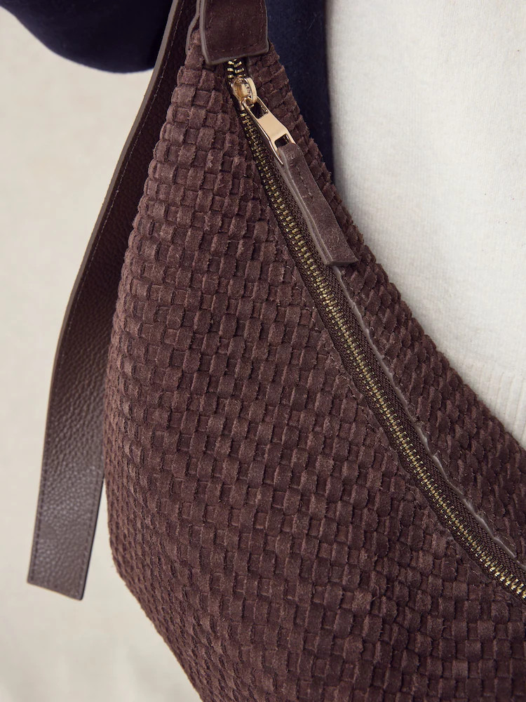 Chocolate Brown N. Premium Suede Sling Weave Shoulder Bag | Next EU