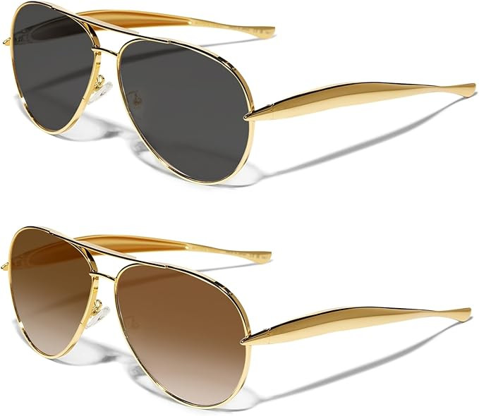 Retro Gold Aviator Sunglasses for Women Men, 2025 Metal Oversized 70s Aviators Sun Glasses | Amazon (US)