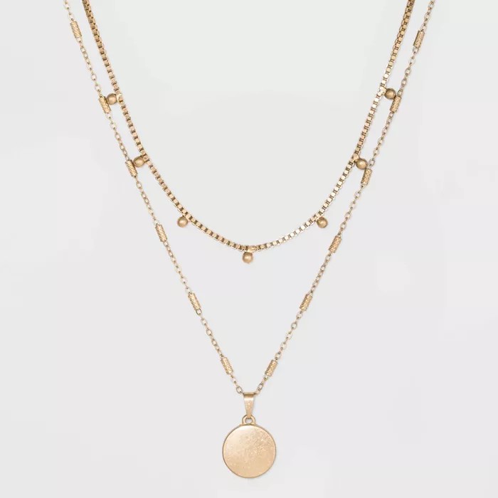 Ball & Medallion in Worn Gold Layer Necklace - Universal Thread™ Gold | Target