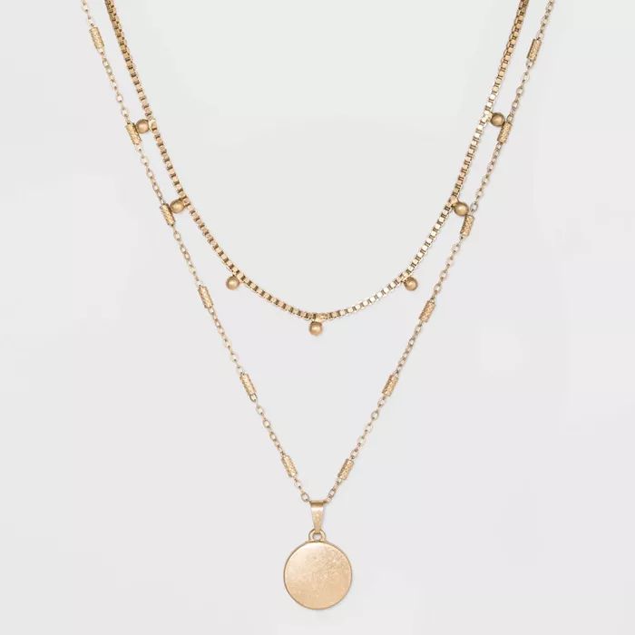 Ball & Medallion in Worn Gold Layer Necklace - Universal Thread™ Gold | Target