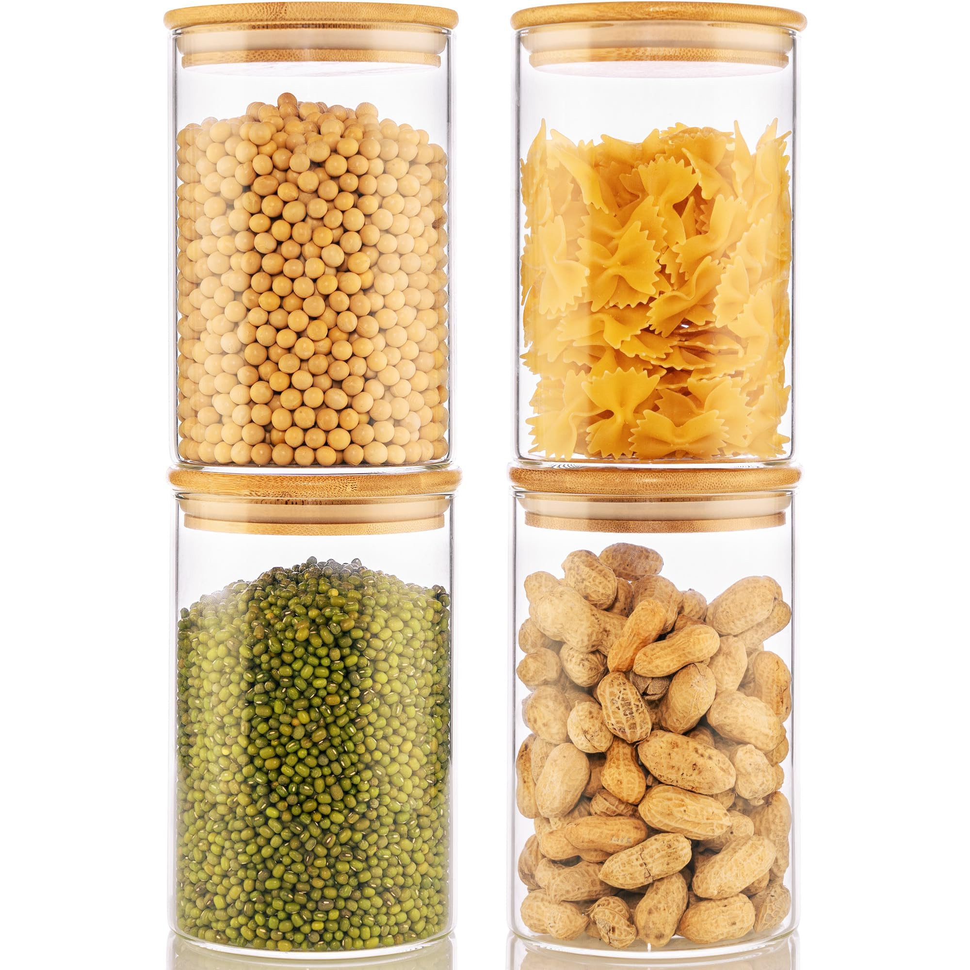32oz - 4 Pack Glass Jars with Bamboo Lids, Glass Pantry Storage Containers with Airtight Lids, Ro... | Amazon (US)