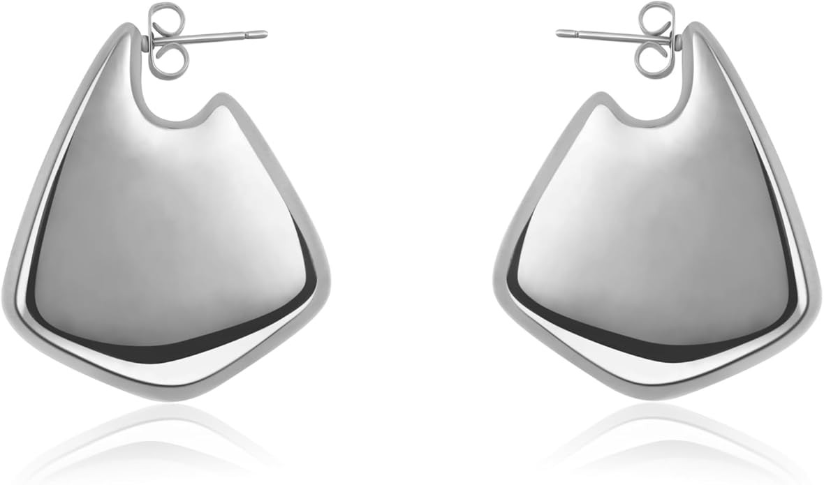 Gold Earrings for Women Trendy,Dupes Earrings Lightweight Hollow Fin Shaped 18K Gold Plated Chunk... | Amazon (US)