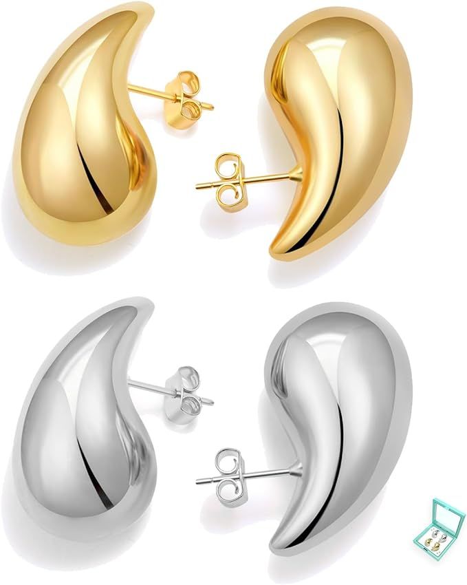 Qyalie Chunky Gold Hoop Earrings For Women Tear Drop Earrings Statement Trendy Big Thick Lightwei... | Amazon (US)