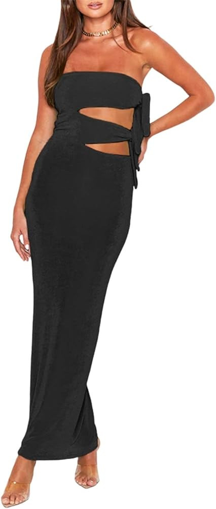 Women Sexy Tight Maxi Dress Tube Strapless Off Shoulder Sleeveless Wrap Backless Bodycon Cocktail... | Amazon (US)