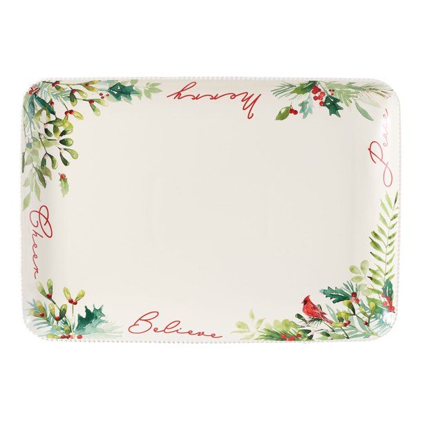 Better Homes & Gardens Winter Botanicals Round Earthenware Serving Platter, 19.7” - Walmart.com | Walmart (US)