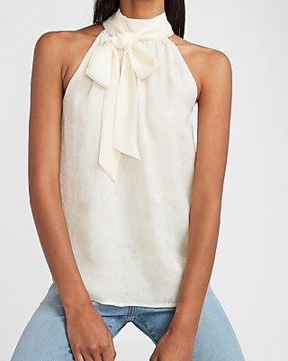 Textured Jacquard Halter Tie Neck Tank | Express