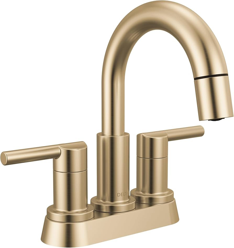 Delta Nicoli Centerset Brushed Gold Bathroom Faucet with Sprayer, 4 Inch 3 Hole Bathroom Sink Fau... | Amazon (US)