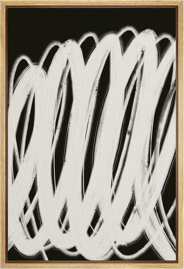 SIGNWIN Framed Canvas Print Wall Art Black Gray Swirling Line Paint Strokes Abstract Shapes Illus... | Amazon (US)