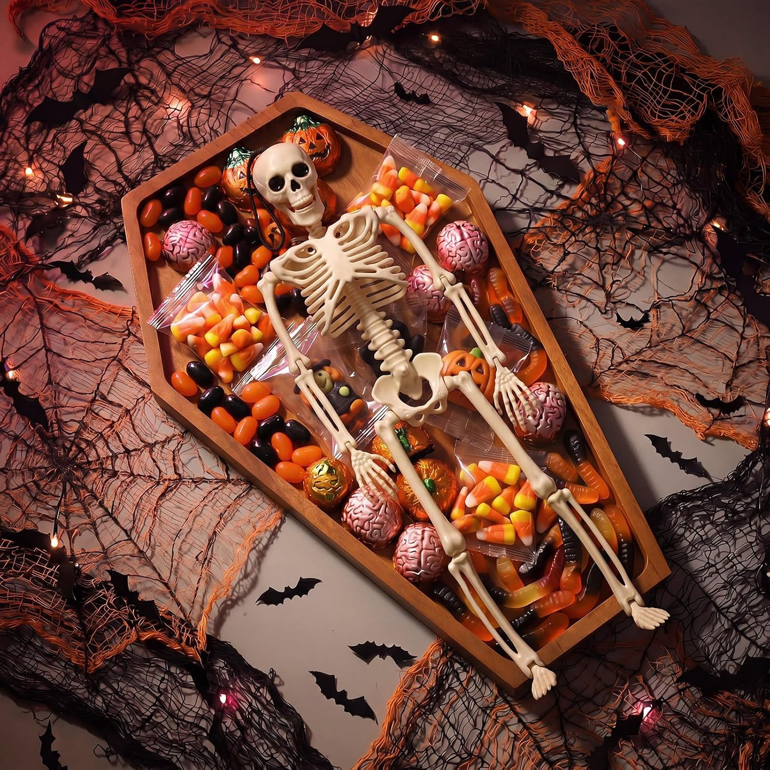 Wood Color Halloween Coffin Charcuterie Tray with Skeleton, Large | Amazon (US)