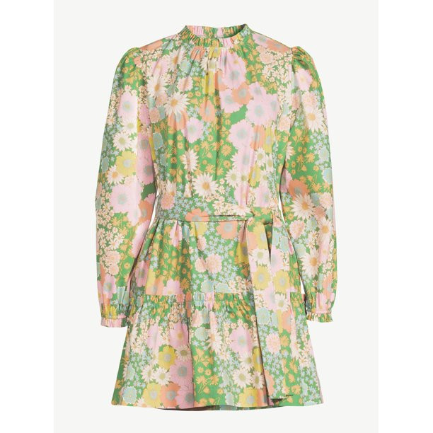 Scoop Women's Mock Neck Tiered Mini Dress - Walmart.com | Walmart (US)