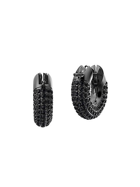 Dextera Ruthenium-Plated & Swarovski Crystal Huggie Hoop Earrings | Saks Fifth Avenue