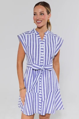 Erica Navy Striped Short Dress | Avara