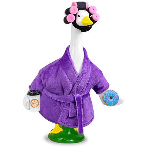 Ueyben Lady Porch Goose Outfits, Spring Goose Clothes Summer Geese Costume Pajamas with Bathrobe Coffee Cup Donuts Waistband Curler for 17''/23" Lawn Cement Plastic Geese for Garden Yard Decoration | Amazon (US)