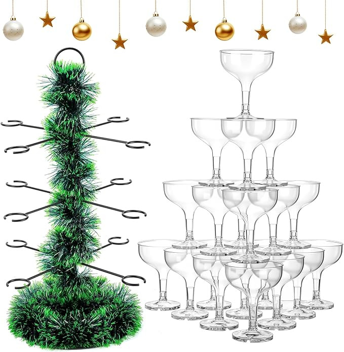 LemonRoad 32 Pcs Christmas Cocktail Tree Stand with Garland and 30 Disposable Champagne Cups, 3 T... | Amazon (US)