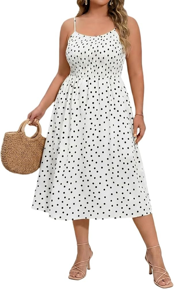 Beautife Women's Plus Size Midi Dress Summer Polka Dot Square Neck Sleeveless Party Club Long Dre... | Amazon (US)