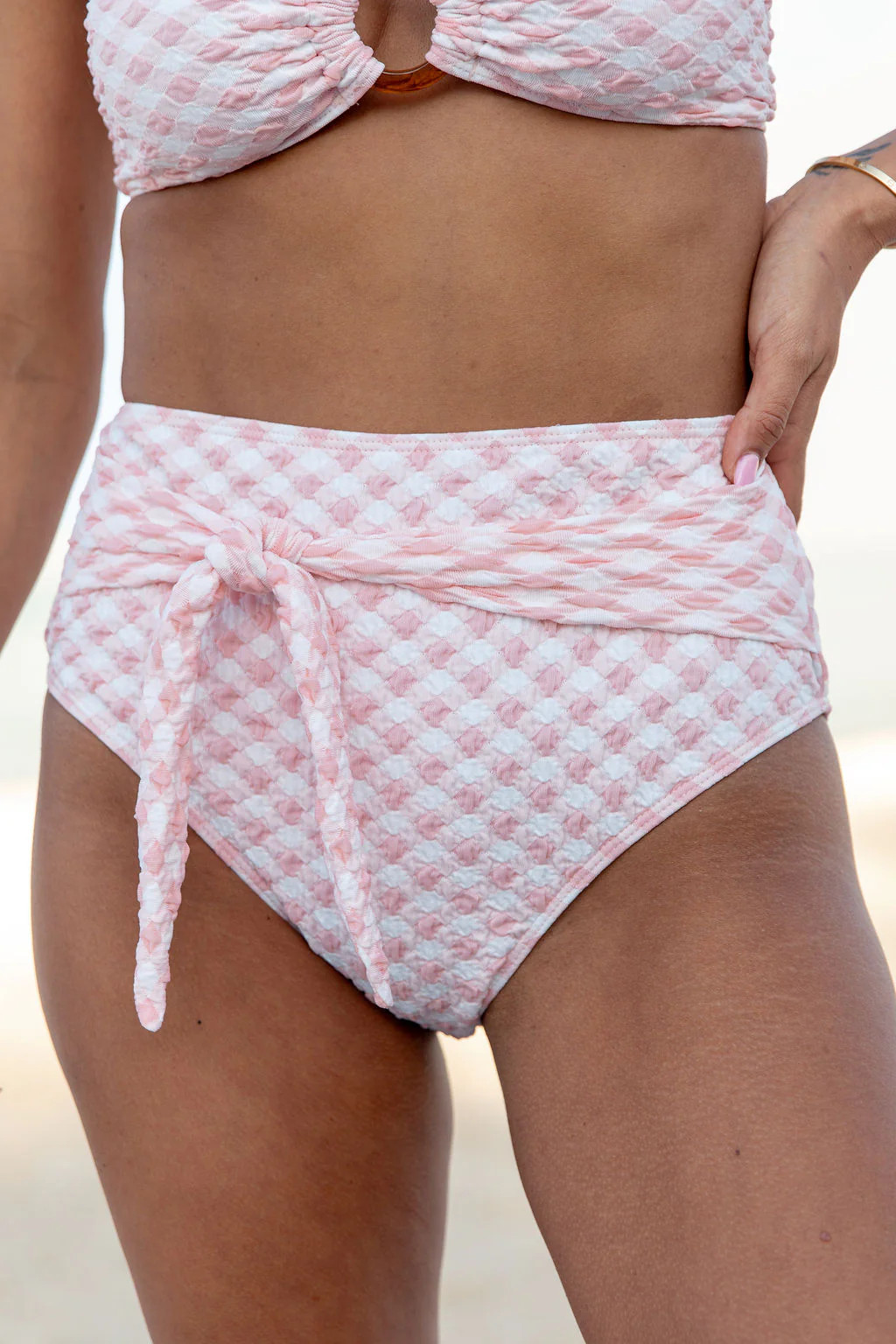 Golden Isle Pink Textured Tie Detail Bikini Bottom FINAL SALE | Pink Lily