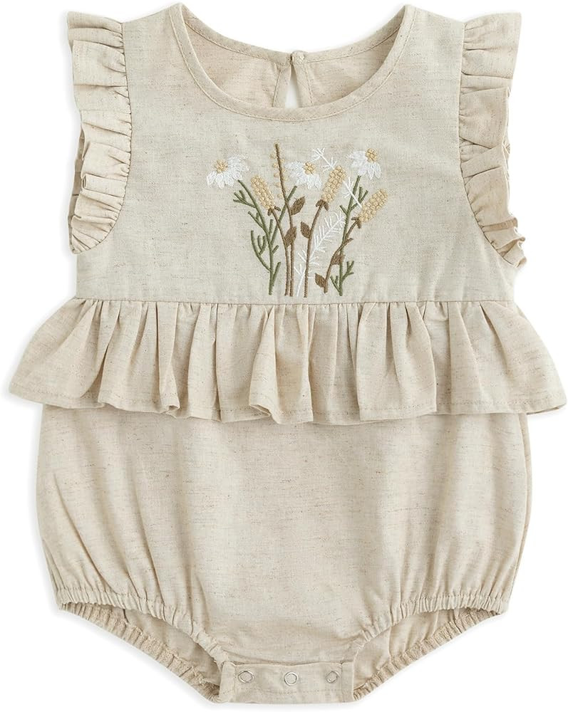 Simplee kids Newborn Infant Rompers Baby Girls Summer Ruffle Sleeveless Embroidery Bodysuit Outfi... | Amazon (US)