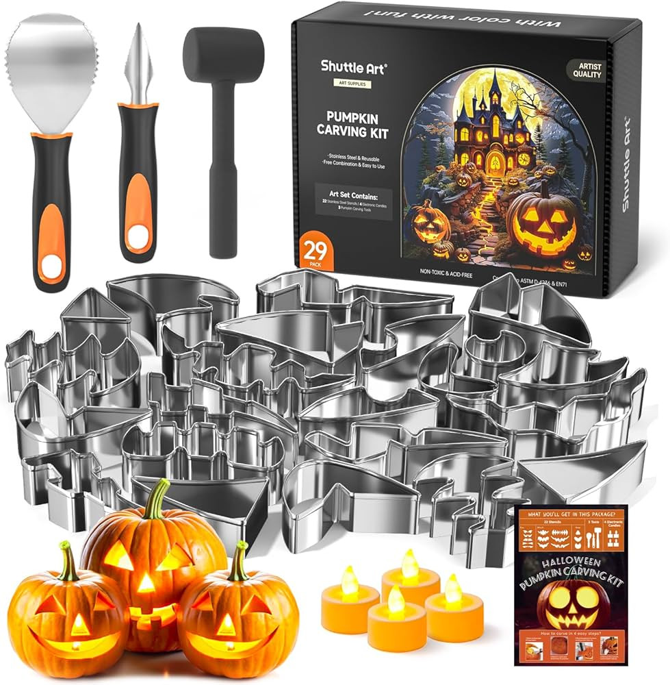 Shuttle Art 29PCS Halloween Pumpkin Carving Kit, 22 PCS Stainless Steel Pumpkin Carving Stencils ... | Amazon (US)