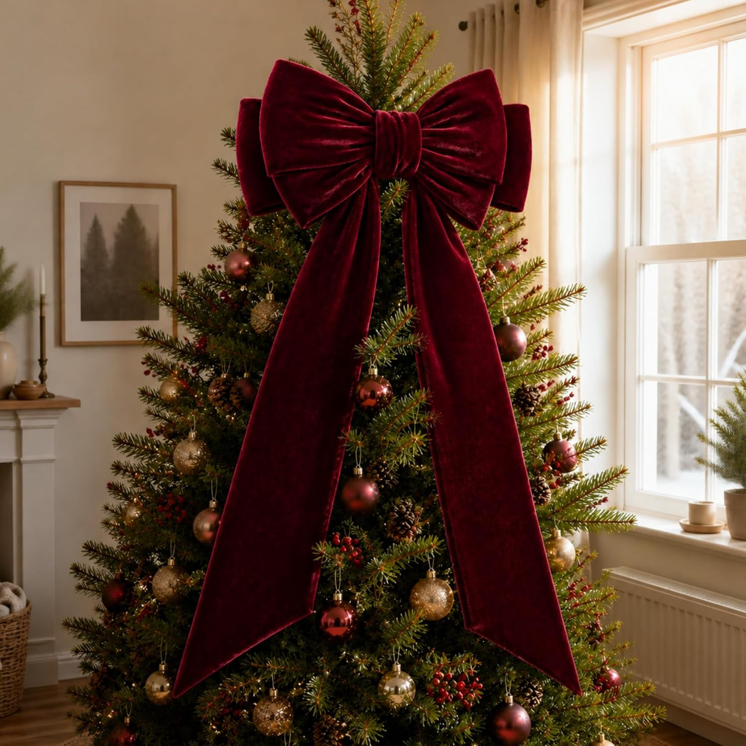 39 x 59 Inch Giant Velvet Christmas Tree Topper Bow, Wine Red | Amazon (US)