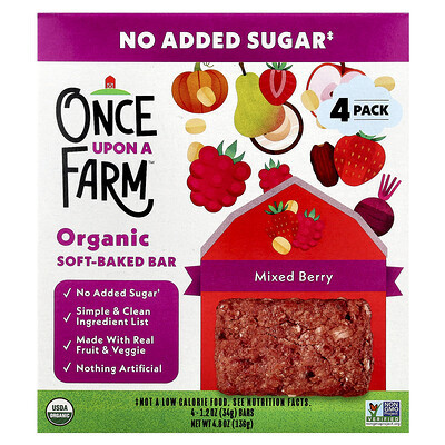 Once Upon A Farm, Organic Soft-Baked Bar, Mixed Berry, 4 Bars, 1.2 oz (34 g) Each | iHerb
