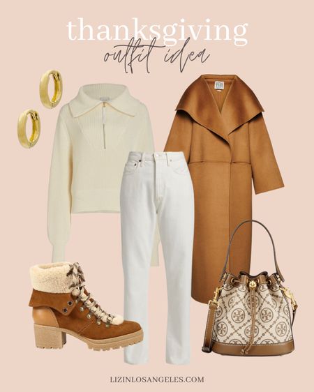 A Cute Thanksgiving Outfit Idea That'll Make You Excited for the Holidays: white jeans styled with a sweater, fur booties and hop earring with a long wool coat and string bag that match. This neutral thanksgiving outfit idea will keep you warm while stylish. 

This stylish thanksgiving outfit is also makes a perfect travel outfit if you’re out and about your on thanksgiving. Shop this thanksgiving outfit now. 

#thanksgiving #thanksgivingoutfit 

#LTKHoliday #LTKstyletip