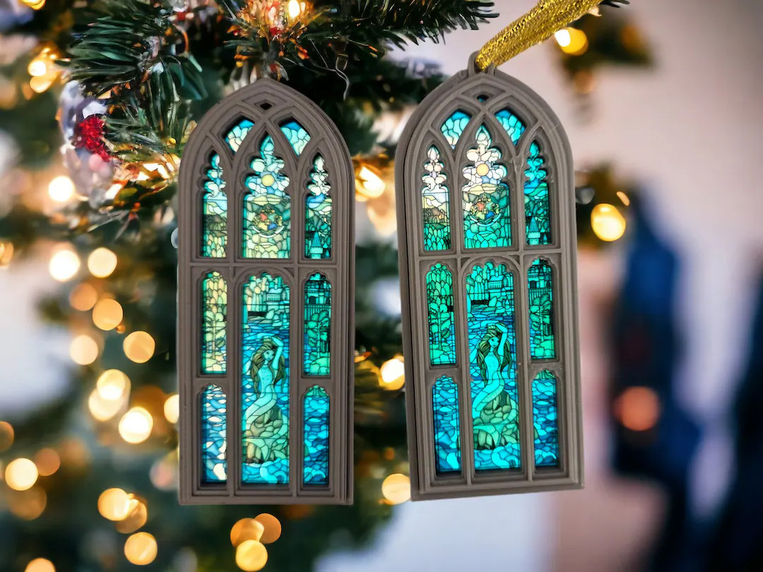 Holographic Glow in the Dark 3D Printed Wizard Mermaid Stained Glass Style Window Christmas Tree ... | Etsy (US)