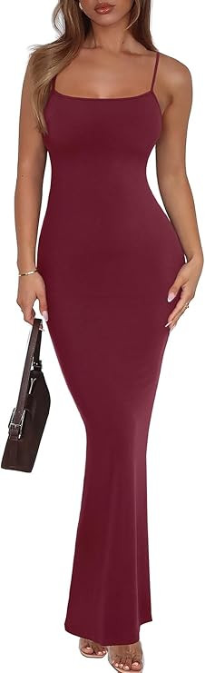 REORIA Women's Basic Sexy Lounge Slip Long Dress Elegant Sleeveless Backless Ribbed Bodycon Maxi ... | Amazon (US)