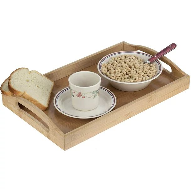 Serving tray bamboo - wooden tray with handles - Great for dinner trays, tea tray, bar tray, brea... | Walmart (US)