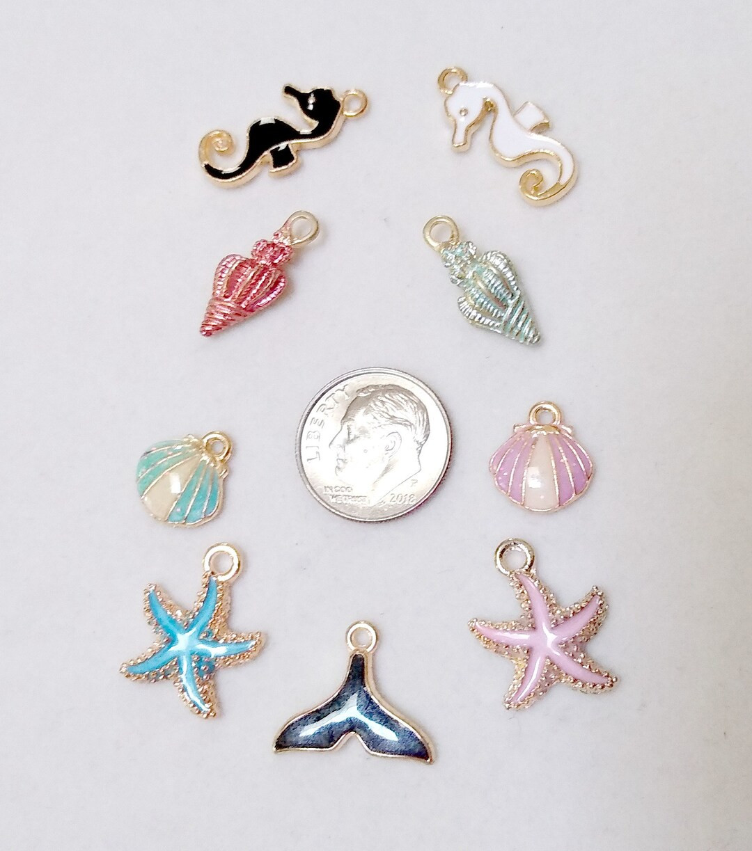 Gold Tone Enamel Beach Charm Group of 9 Mixed Color Zinc Alloy Charms Medium Size - Etsy | Etsy (US)