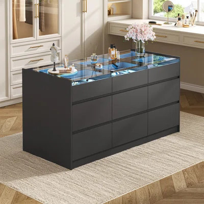 Closet Island With 18 Drawers, Jewelry Display Cabinet Island With Glass Top For Cloakroom | Wayfair North America