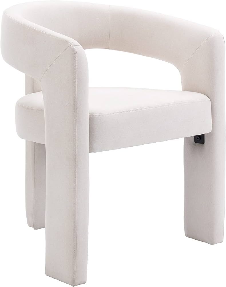 RIVOVA Modern Barrel Dining Chair, Linen Upholstered Accent Side Chair with Arms Comfy Makeup Vanity Chair, Dining Living Room Kitchen Chair, Ivory | Amazon (US)