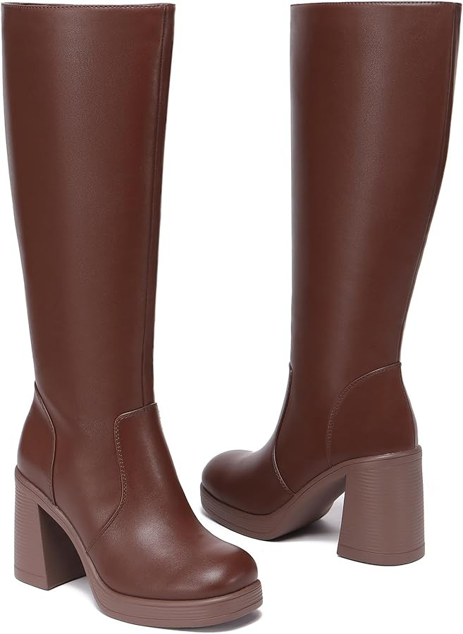 Knee High Boots Women Chunky Heeled Square Toe Boot Platform Tall Long Boots Side Zipper Gogo Boo... | Amazon (US)