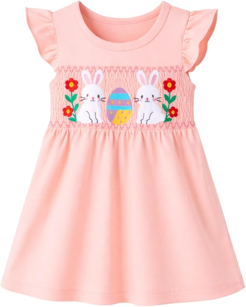 HILEELANG Girls Easter Dress Short Sleeve Cotton Casual Dress, Suitable for Toddlers, Cute and So... | Amazon (US)