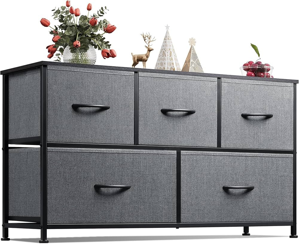 WLIVE Dresser for Bedroom with 5 Drawers, Wide Chest of Drawers, Fabric Dresser, Storage Organize... | Amazon (US)