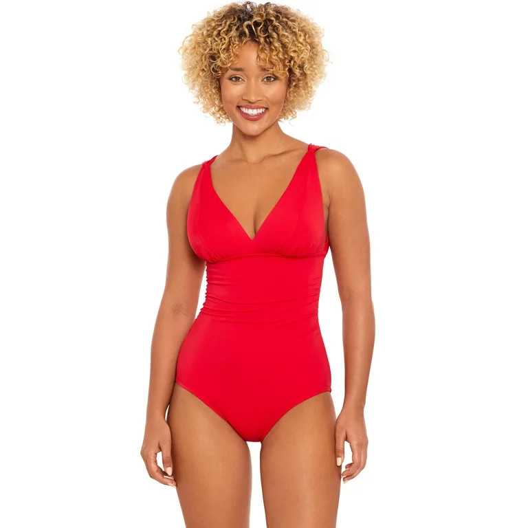 Time and Tru Women's and Plus Plunge V Neck One Piece Swimsuit, Sizes S-3X | Walmart (US)