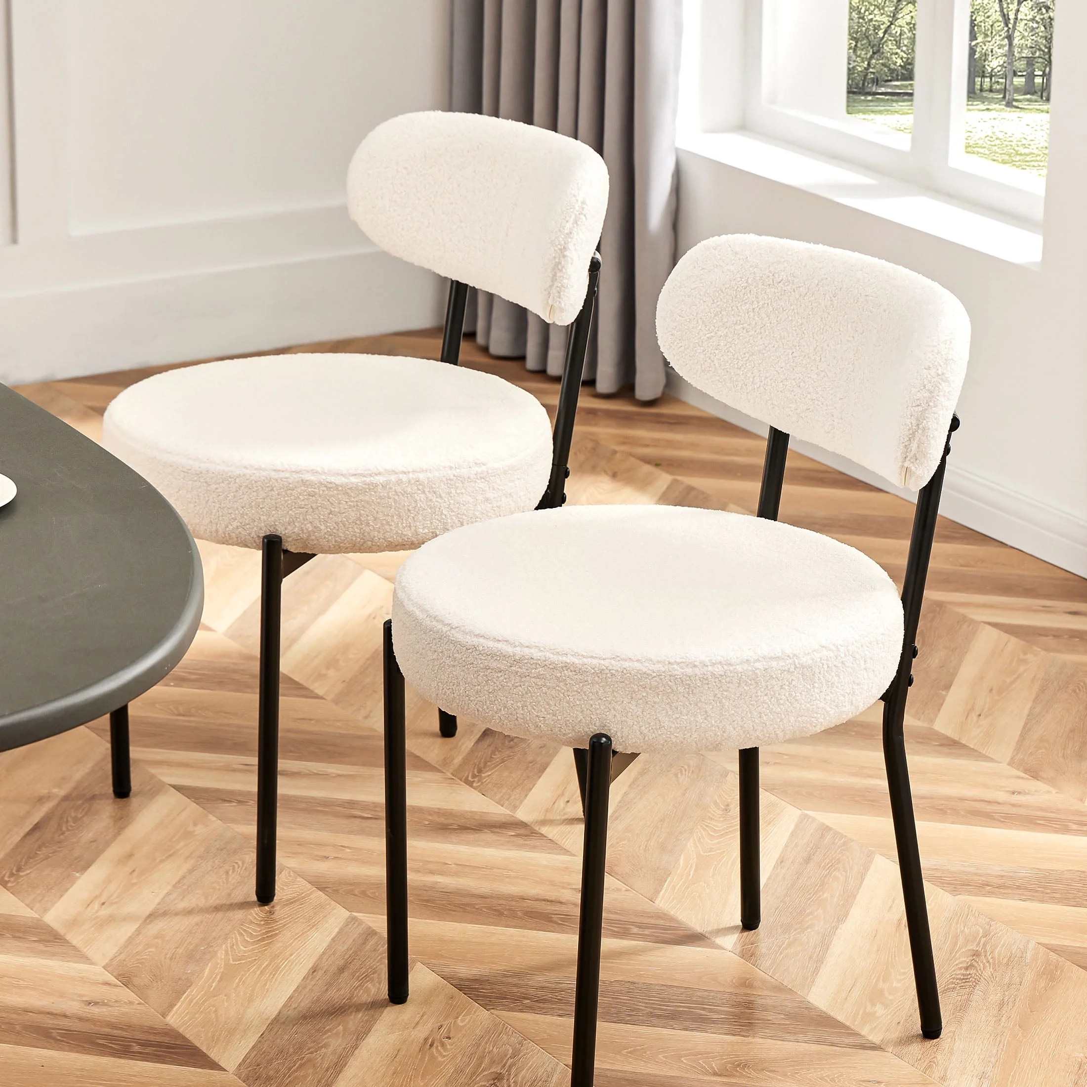 edx Upholstered Dining Chairs, Mid Century Modern Round Dining Room Chairs for Vanity For Living ... | Walmart (US)