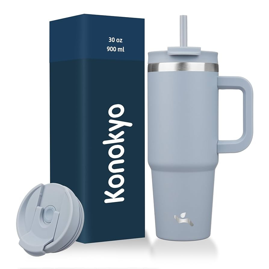 30 oz Tumbler with Handle and 2 Straws,2 in 1 Lid Insulated Water Bottle Stainless Steel Travel C... | Amazon (US)