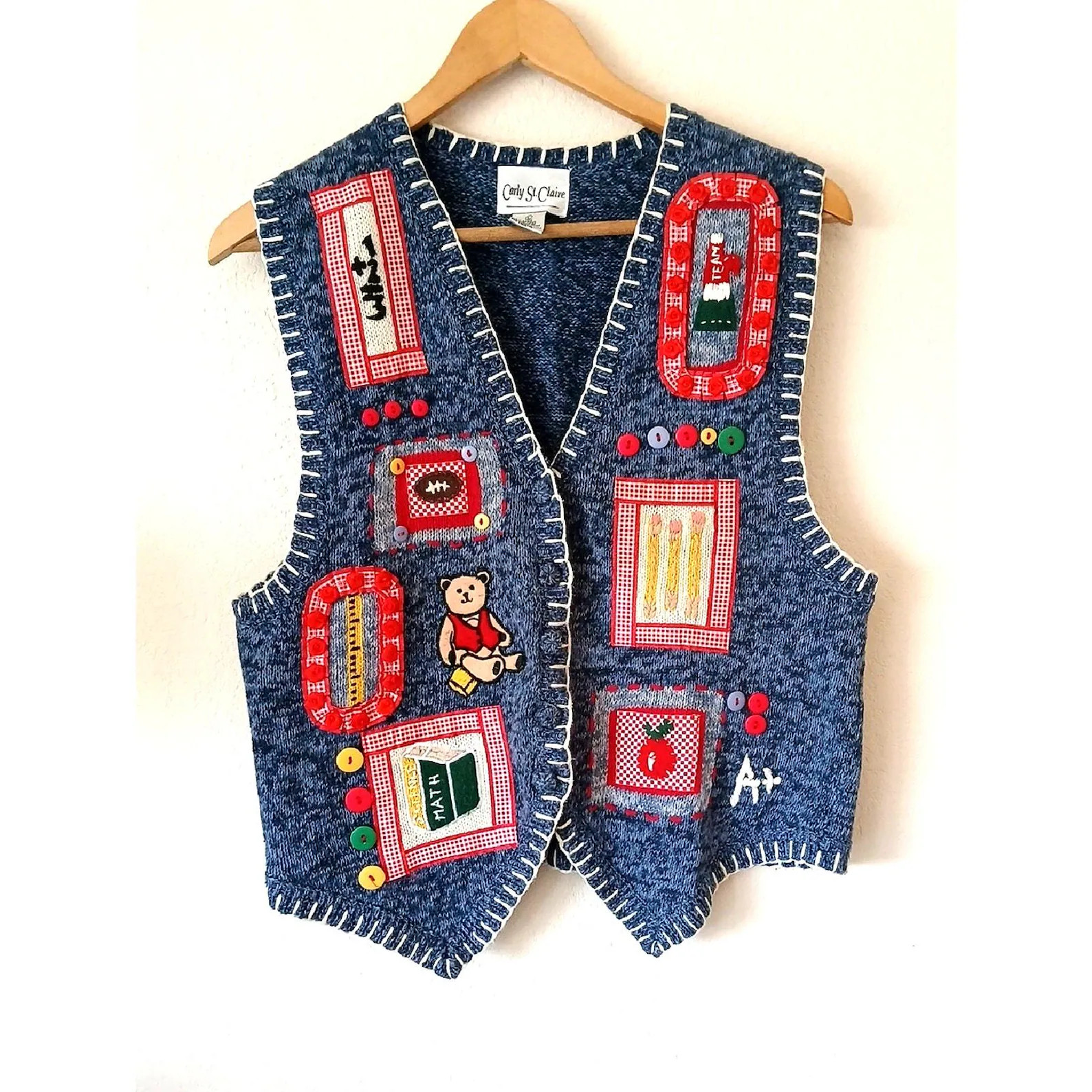 Vintage Carly St. Claire Knitted Teacher Sweater Vest 90s - Etsy | Etsy (Global)