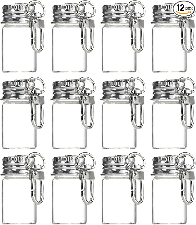 12 Packs 7ml Mini Glass Bottle Keychain with Screw Cap Small Clear Vials with Metal Key Ring Clea... | Amazon (US)