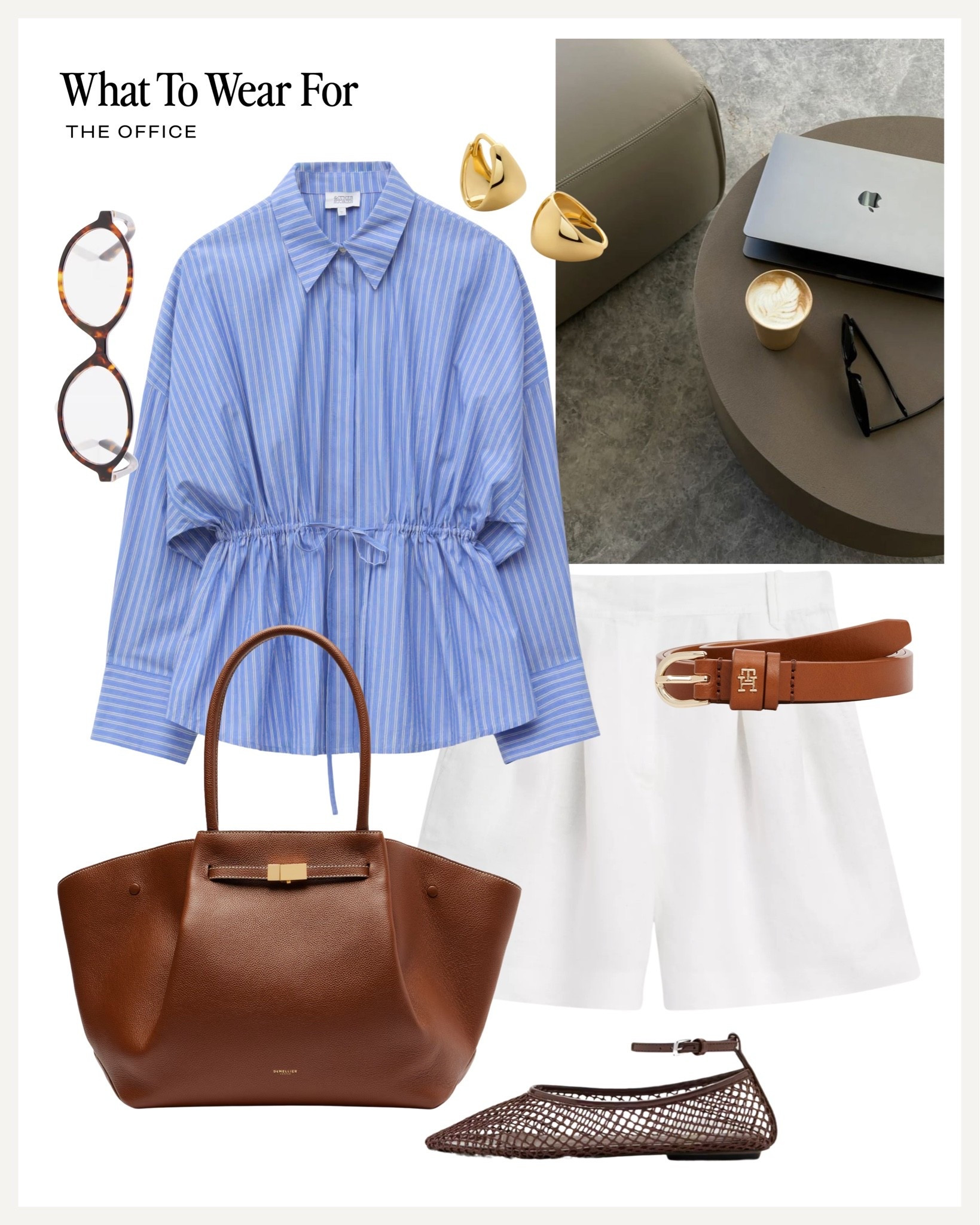 Ways to wear white linen shorts for spring summer 🤍

Workwear, the office, blue shirt, demellier tote bag, mesh flats

#LTKsummer #LTKworkwear