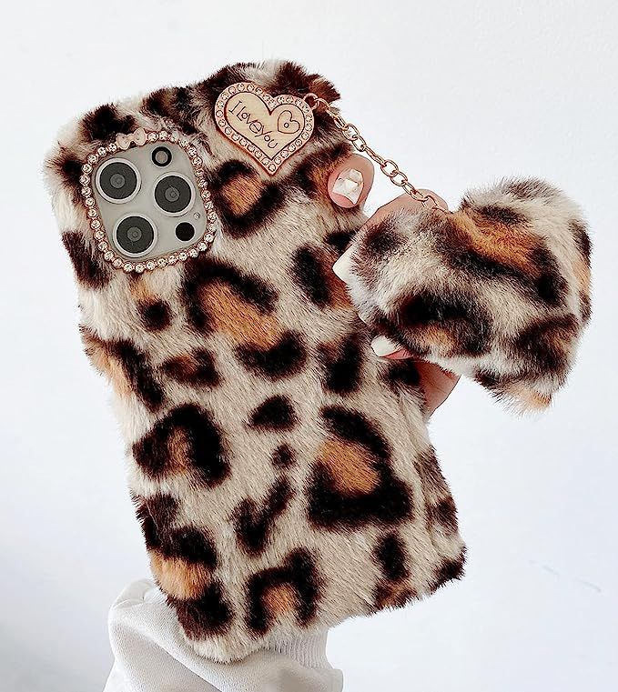 Fuzzy Fluffy Leapord Case Compatible with iPhone 14 Pro Max - Cute Furry Plush Rabbit Fur Phone C... | Amazon (US)