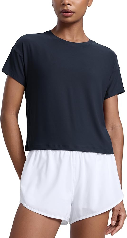 CRZ YOGA Cloudweight High Neck Workout Tops for Women Basic Athletic Lightweight Short Sleeve Shi... | Amazon (US)
